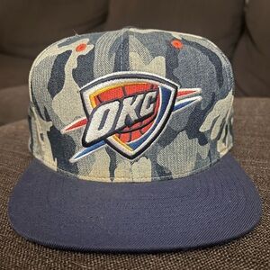 Oklahoma City Thunder OKC Mitchell & Ness NBA Snapback Hat Logo Cap Blue Army